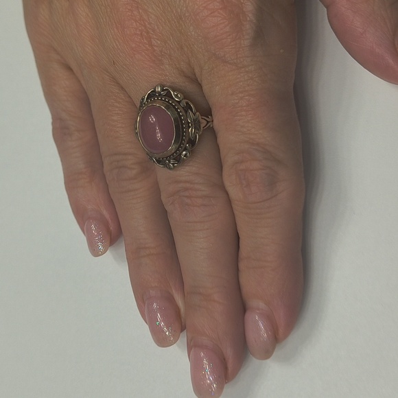 Vintage 6.00ctw Genuine Pink Jade 925 Sterling - Picture 8 of 8